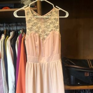 light pink lace midi dress